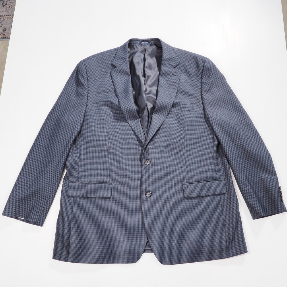 Ralph Ralph Lauren Blazer Mens 50L Blue Houndstooth Plaid Wool Sport Coat Jacket